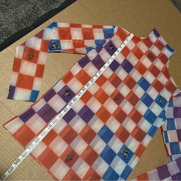 Cartoon Network Powerpuff Girls checkered mesh turtleneck, long sleeve, stretchy - Picture 7 of 11